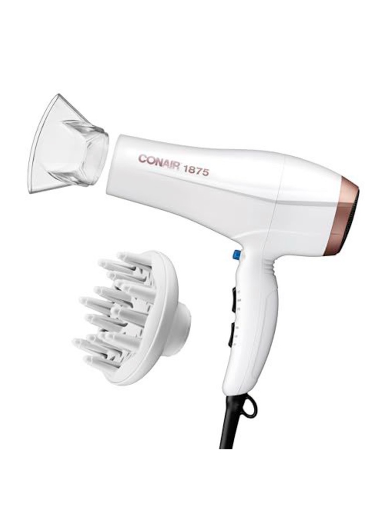 Conair 1875w White Hair Dryer With Diffuser  Lightweight Styling